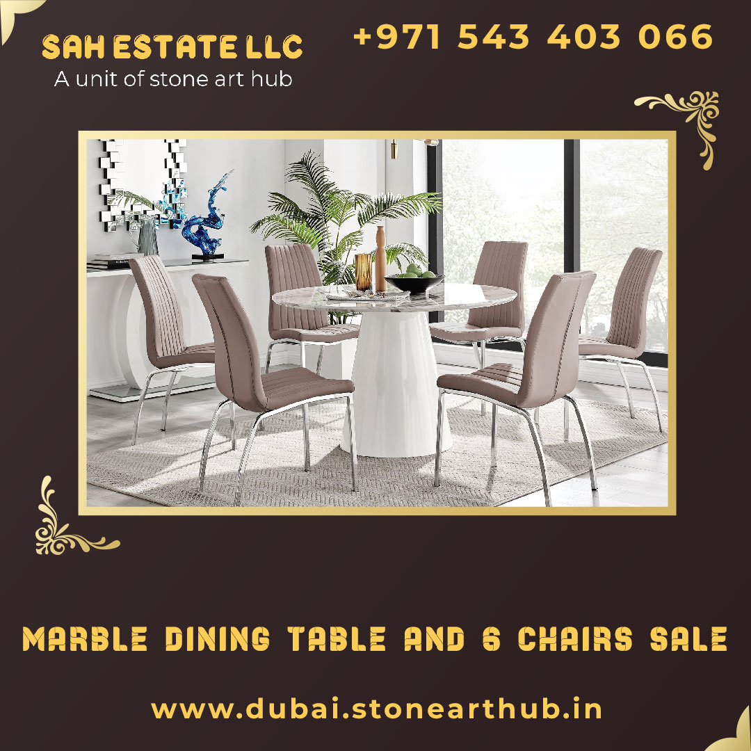 Marble Dining Table and 6 Chairs Sale in Dubai 1 Marble Dining Table and 6 Chairs Sale in Dubai