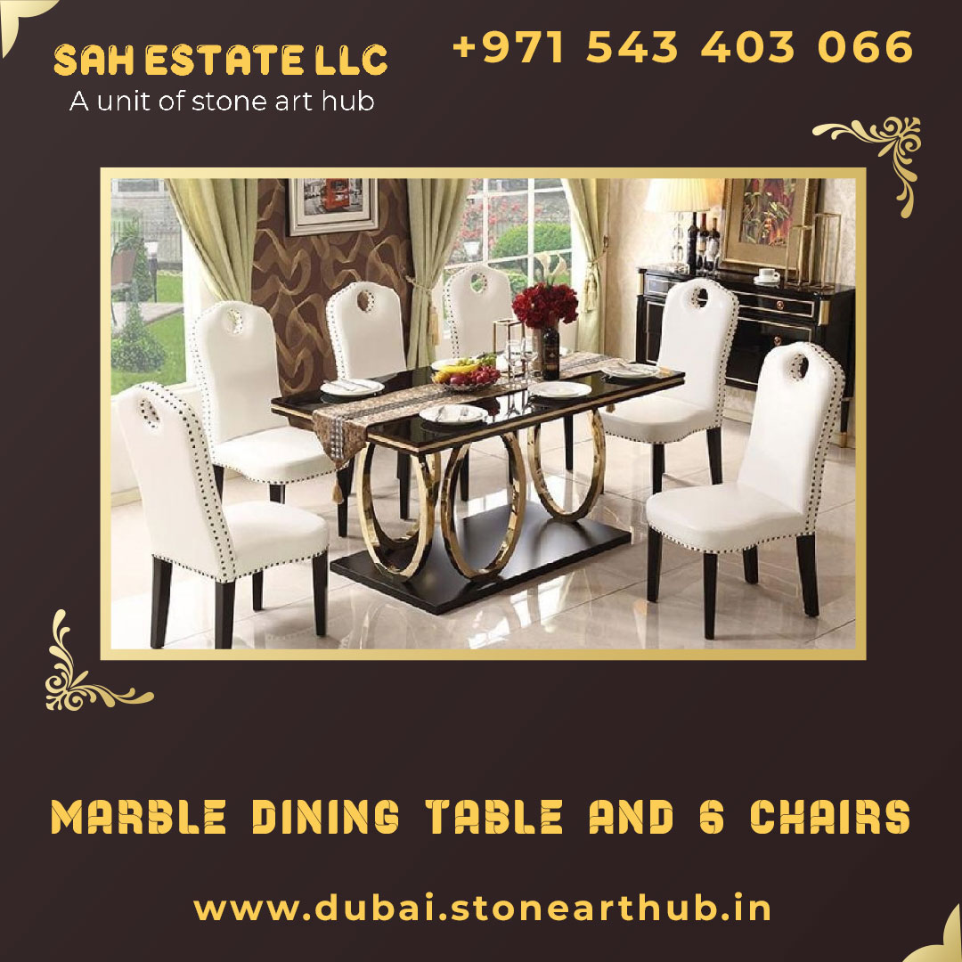 Marble Dining Table and 6 Chairs in Dubai